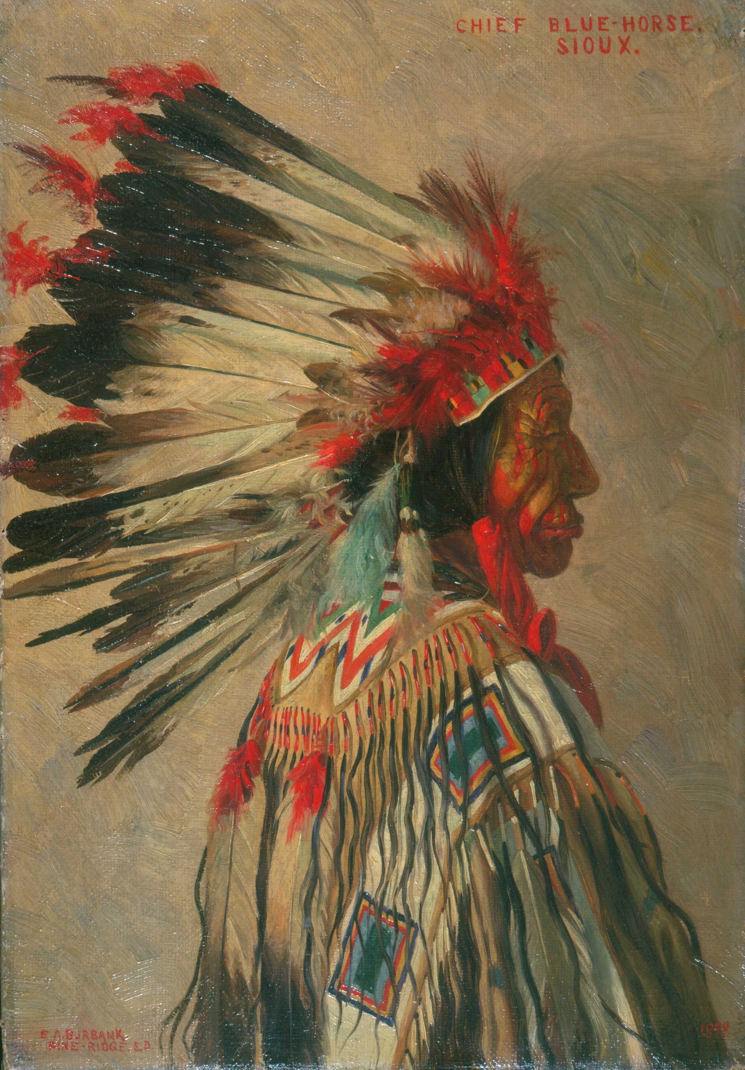 2407x3456 Portrait Of Chief Blue Horse, Sioux Digital Collections - Indian On A Horse Painting