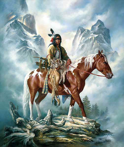 503x600 American Southwest Western Oil Paintings Depicting Western - Indian On A Horse Painting