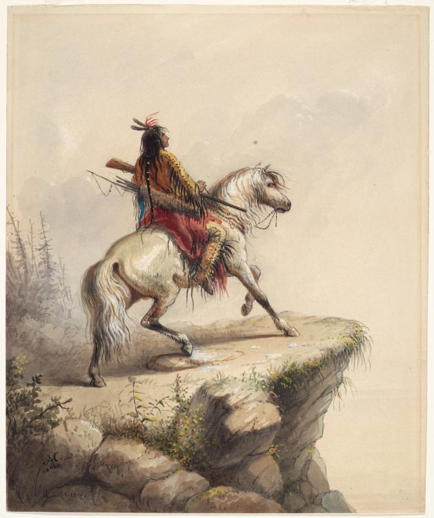 629x750 Crow Indian On The Lookout Alfred Jacob Miller - Indian On Horse Painting