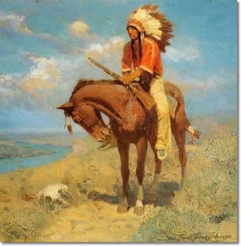 490x500 Frank Tenney Johnson - Indian On Horse Painting
