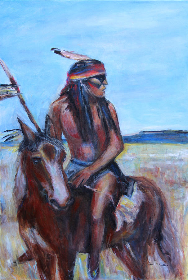 606x900 Indian On Horseback Painting By Denice Palanuk Wilson - Indian On Horse Painting