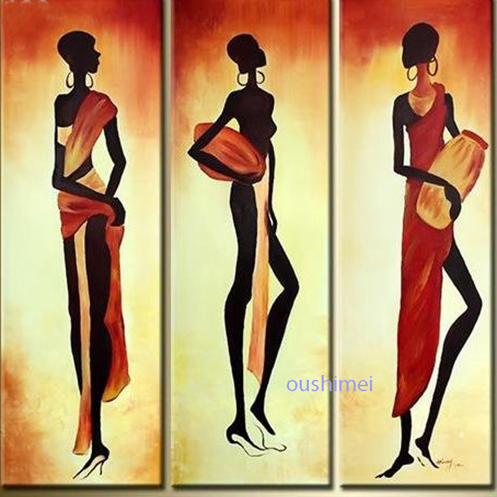 700x700 Hot Sale Handpainted 3 Piece Gril Oil Painting On Canvas Wall - Indian Painting On Canvas
