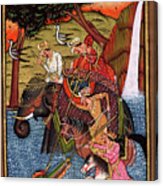 163x186 Rajput Royal King Miniature Painting Indian Artwork Crocodile - Indian Painting On Canvas