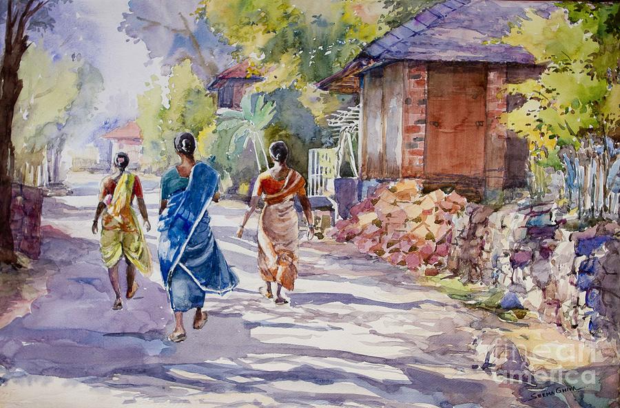 900x592 Anjarle Village India Painting By Seema Ghiya - Indian Painting On Canvas