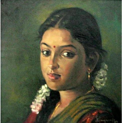 487x490 Indian Woman Portraits By Photographs, Portrait Painting On Canvas - Indian Portrait Painting
