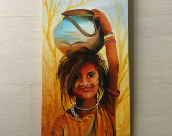 340x270 Indian Painting Woman Portrait. Original Indian Painting. - Indian Portrait Painting