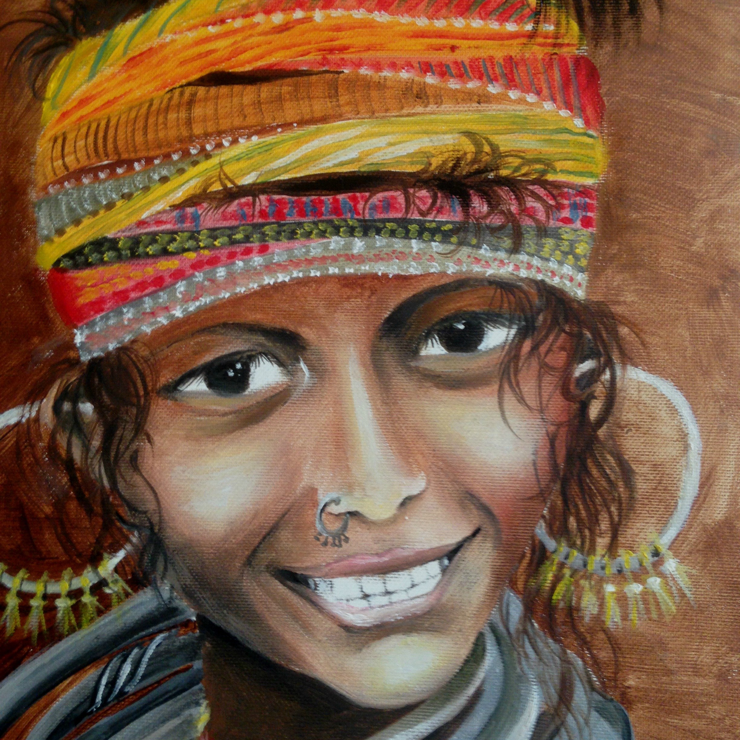 2448x2448 Original Portrait. Indian Girl Painting. India Art Painting - Indian Portrait Painting