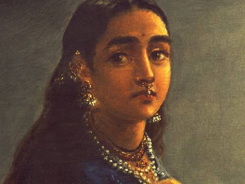 480x360 Painting Lady In Moonlight Raja Ravi Varma Indian Painter - Indian Portrait Painting