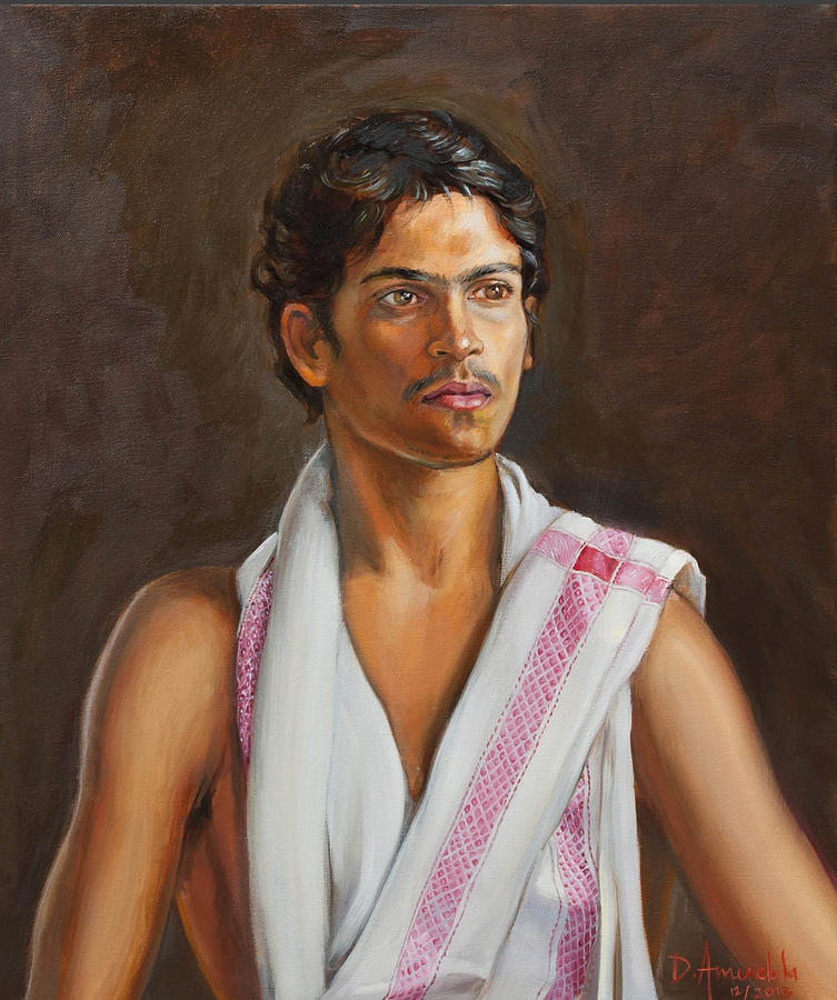 753x900 Portrait Of A Young Indian Man Painting By Dominique Amendola - Indian Portrait Painting
