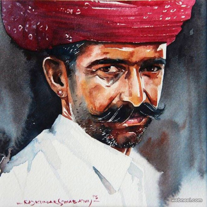 660x662 India Watercolor Painting By Sthabathy 10 - Indian Portrait Painting