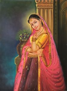 221x300 Rajasthani Princess Painting Handmade Indian Nayika Damsel Canvas - Indian Princess Painting