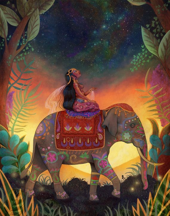 570x725 The Awestruck Princess 11x14 Print - Indian Princess Painting