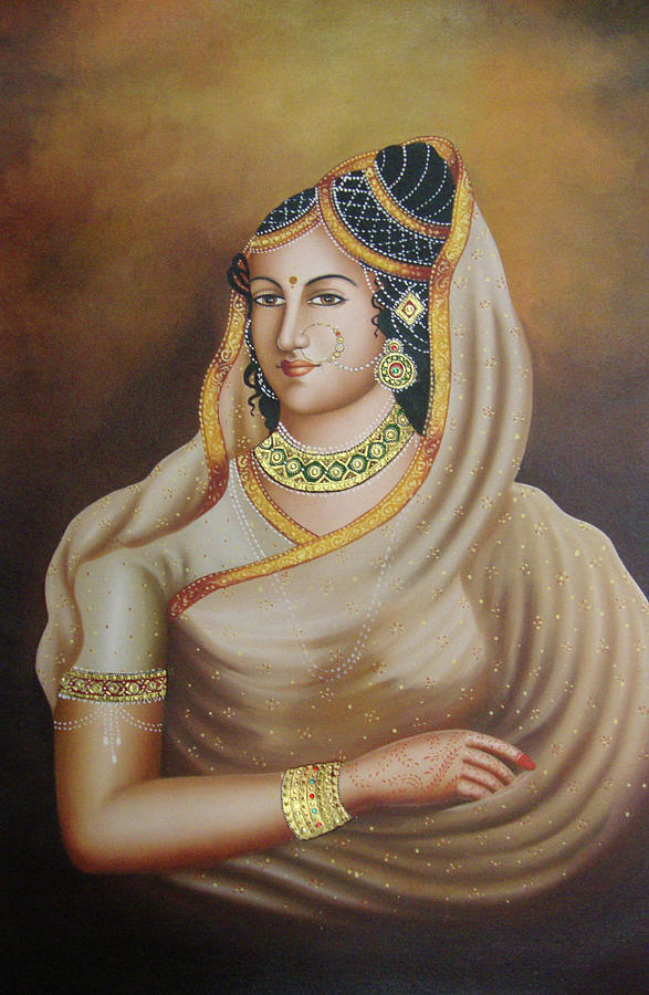 587x900 Indian Maharani Gorgeous Princess Portrait Adorable Traditional - Indian Princess Painting