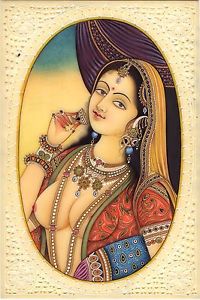 200x300 Indian Miniature Ethnic Art Handmade Princess Portrait Watercolor - Indian Princess Painting