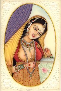 201x300 Indian Miniature Painting Handmade Princess Watercolor Portrait - Indian Princess Painting