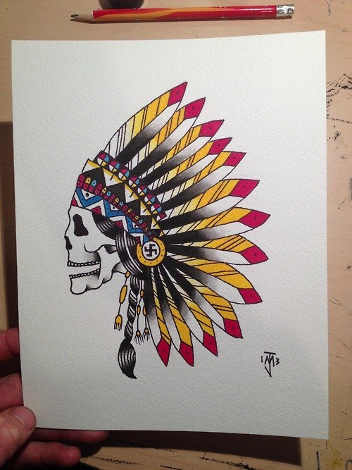 500x667 Indian Skull Tattoo Design With Swastics Best Tattoo Designs - Indian Skull Painting