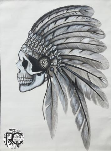 355x480 Skull Indian Headdress - Indian Skull Painting