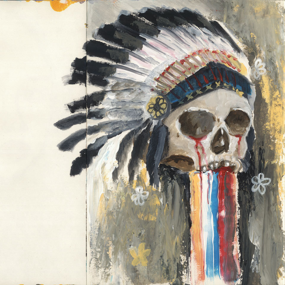 960x960 Skull In A Warbonnet 21x21cm Acrylic Sketch Nataliette - Indian Skull Painting