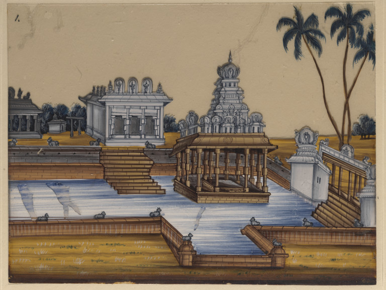 768x576 One Of Sixteen Paintings Of Unidentified South Indian Temples - Indian Temple Painting