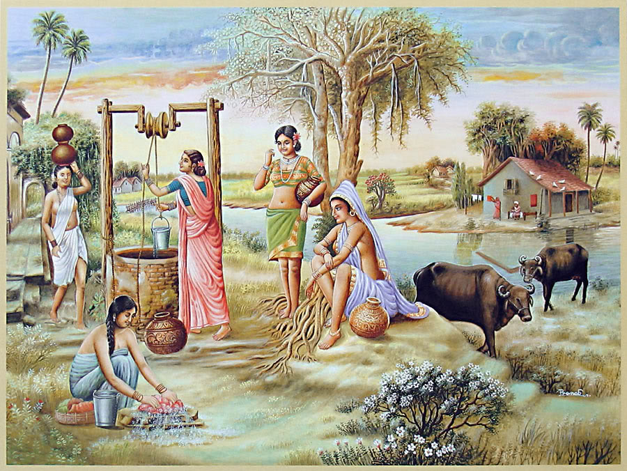 900x676 20 Village Well Indian Paintings Indian Paintings - Indian Village Painting