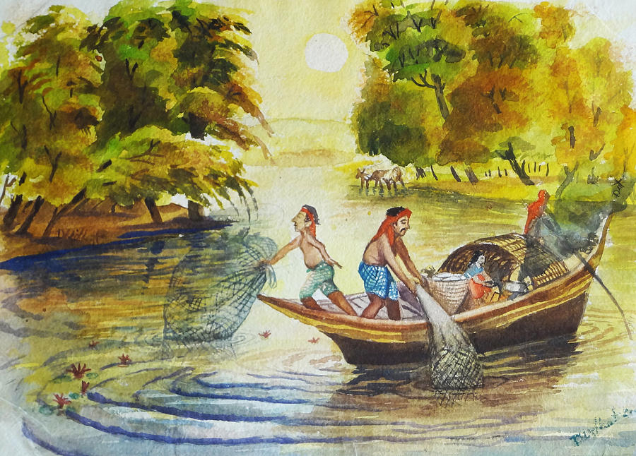 900x646 Indian Village Life - Indian Village Painting