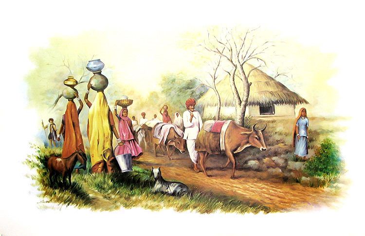 750x486 Scene Of Indian Village Scene, Paintings And Indian - Indian Village Painting