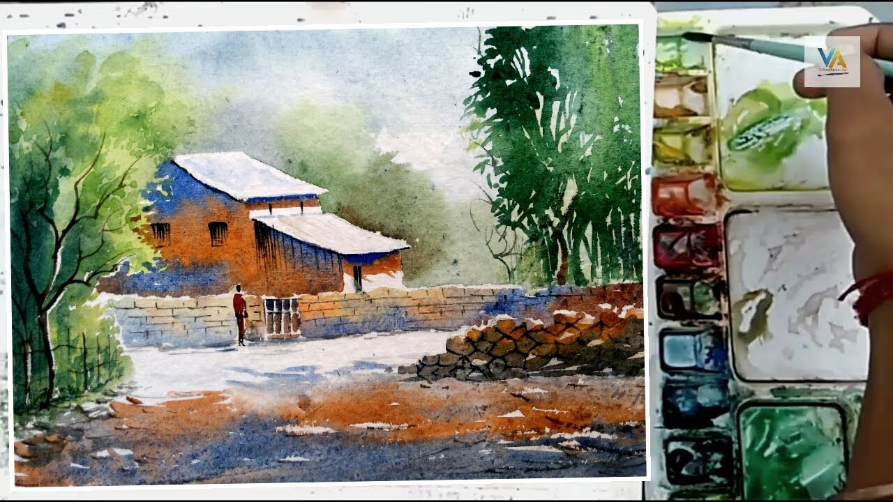 1280x720 Watercolor For Starters Watercolordian Village Painting - Indian Village Painting