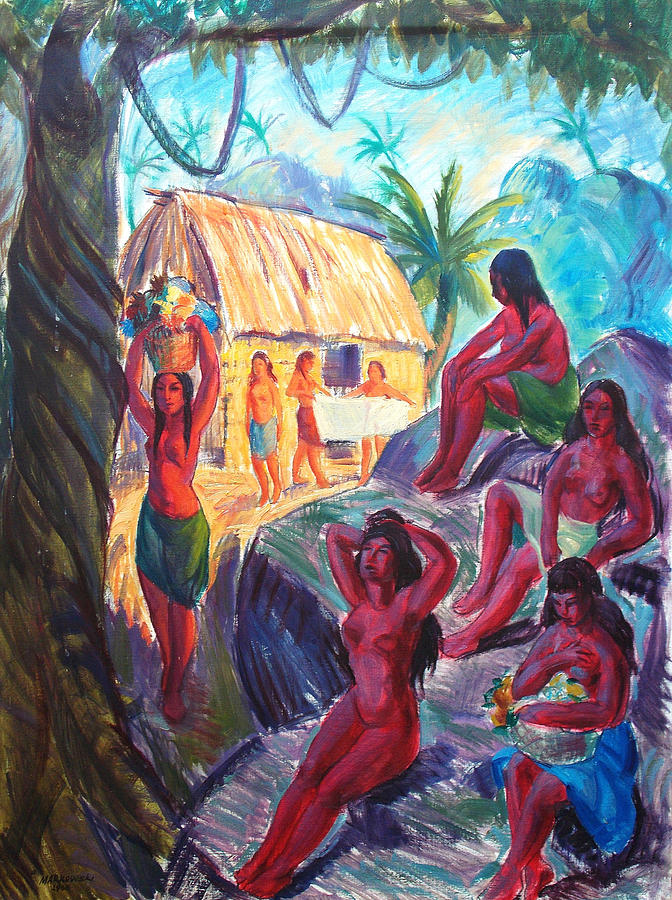 672x900 Indian Village Women Painting By Aileen Markowski - Indian Village Woman Painting