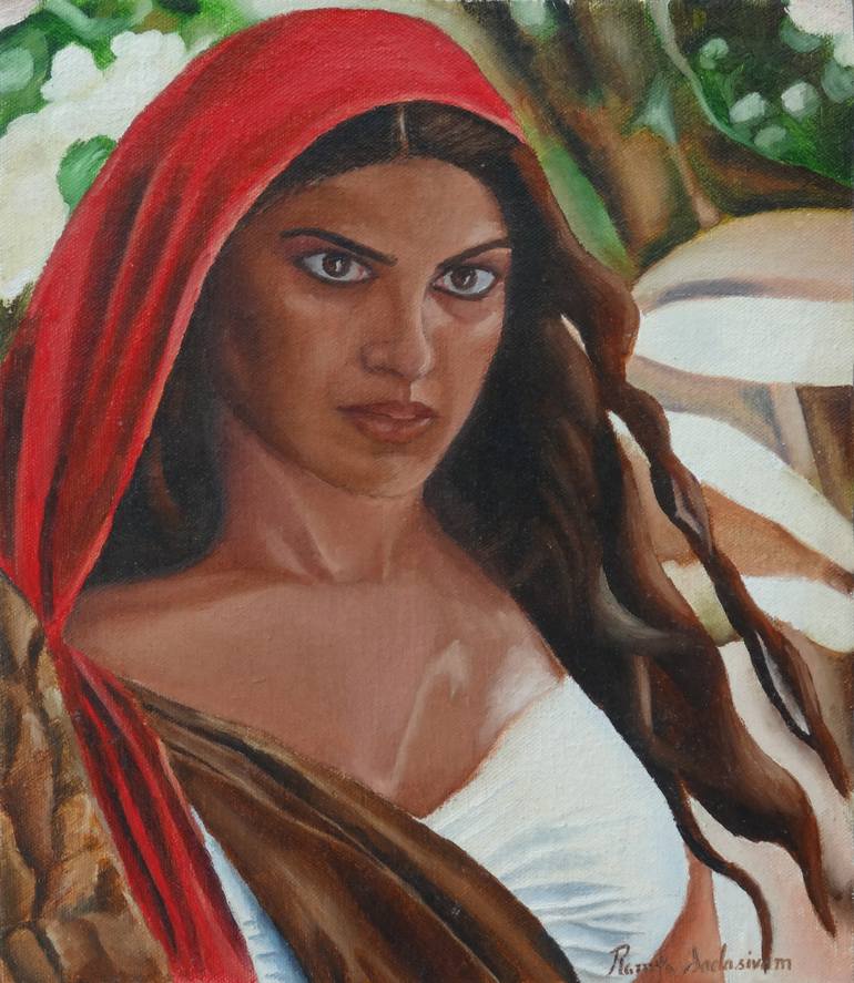 770x887 Saatchi Art Indian Village Girl Painting By Ramya Sadasivam - Indian Village Woman Painting