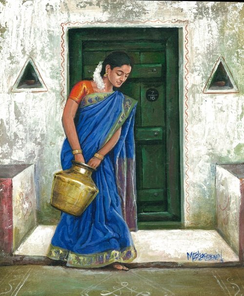 500x606 Buy Indian Village Girl By Sharavanan Perumal@ Rs. 7790. Code - Indian Village Woman Painting