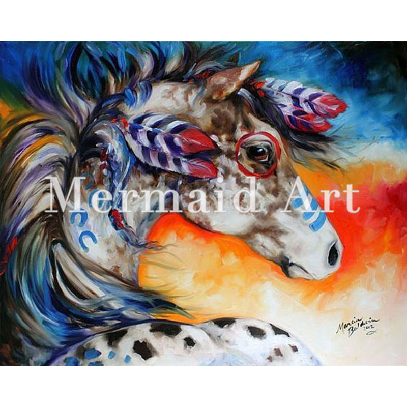 800x800 Hand Painted Animals Oil Painting Original Indian War Horse Art - Indian War Horse Painting