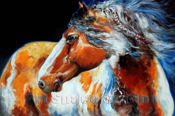 600x400 Modern Home Decor Indian War Horse Abstract Oil Painting Print - Indian War Horse Painting