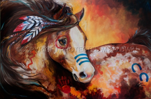 500x328 Painting Tobiano Indian War Horse (Original Art By Marcia Baldwin) - Indian War Horse Painting