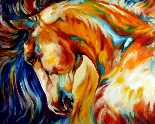 500x400 Paintings Indian War Horse Fearless By Marcia Baldwin - Indian War Horse Painting