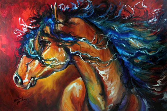 650x433 Red Thunder Indian War Horse By Marcia Baldwin - Indian War Horse Painting