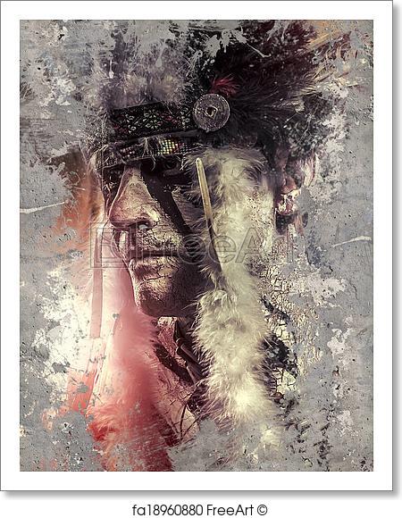 450x580 Free Art Print Of American Indian Warrior, Chief Of The Tribe. Man - Indian Warrior Painting