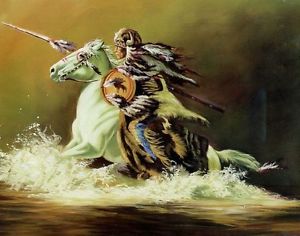 300x236 Indian Warrior On Horse 10x8 In Native American Theme Art Print Ebay - Indian Warrior Painting
