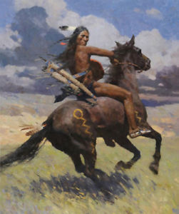 251x300 Native American Indian Warrior Soldier On Horse Landscape Oil - Indian Warrior Painting