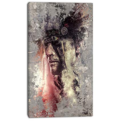 425x425 Native American Indian Warrior Abstract Portrait - Indian Warrior Painting