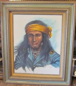 267x300 Fine Art Vintage Oil Painting On Canvas Proud Native American - Indian Warrior Painting