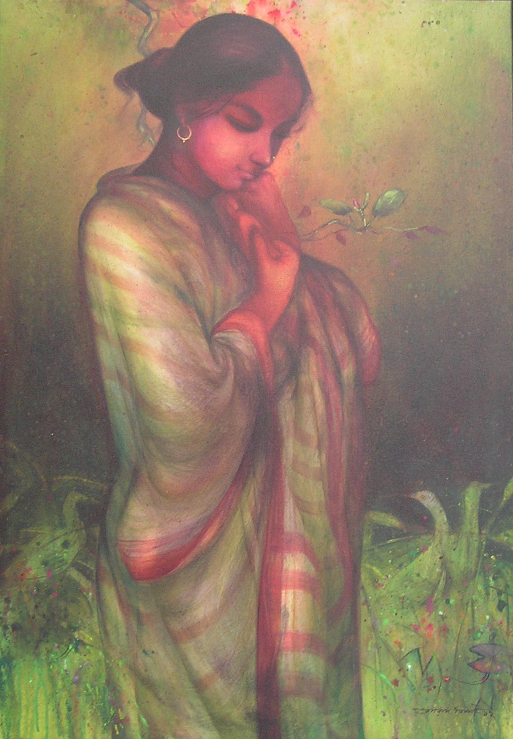 1021x1471 Indian Woman By Artist Gouranga Beshai Impressionism, Painting - Indian Woman Painting