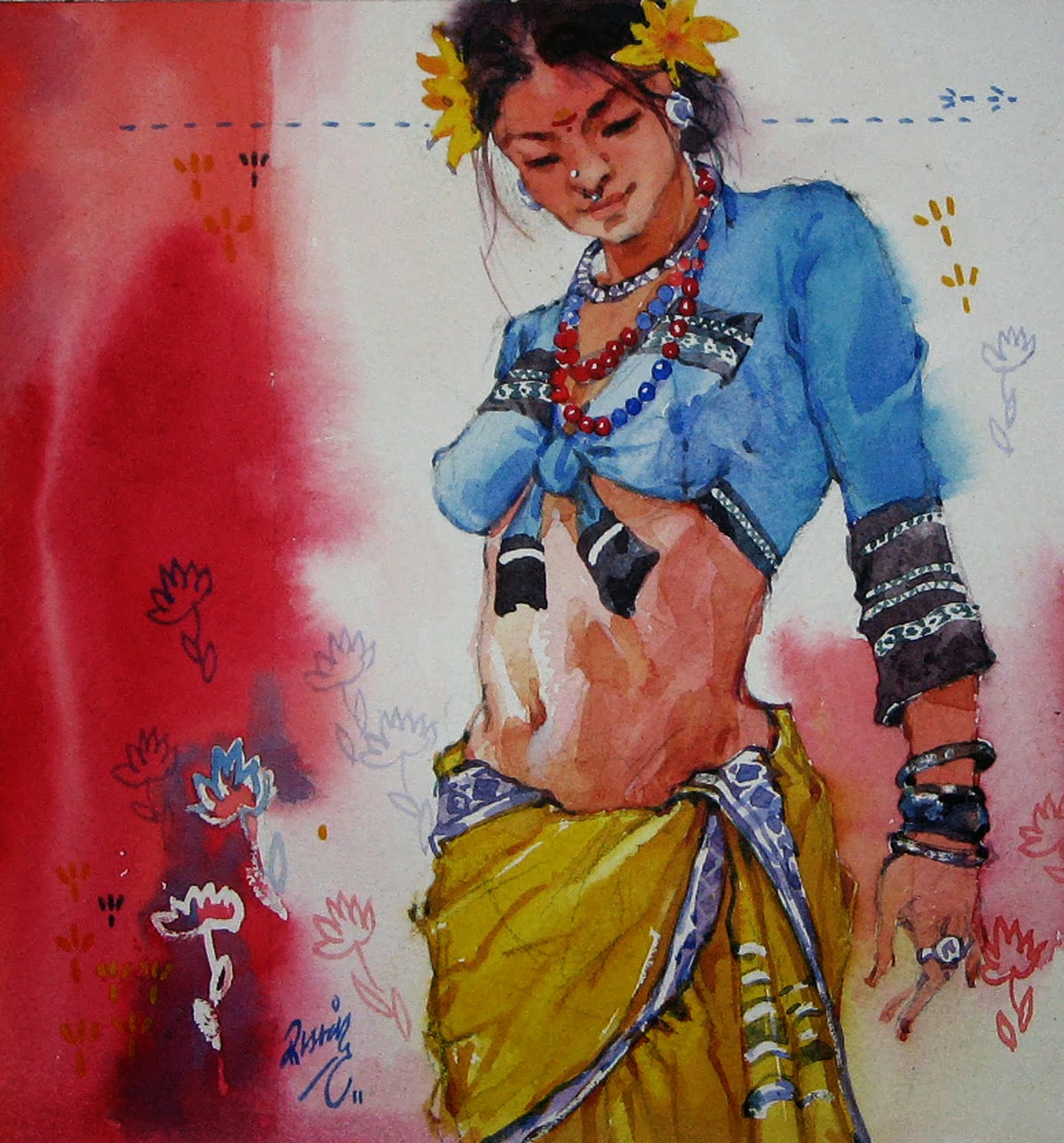 1200x1288 Mind Blowing Indian Woman Paintings By Indian Artist Ramchandra - Indian Woman Painting