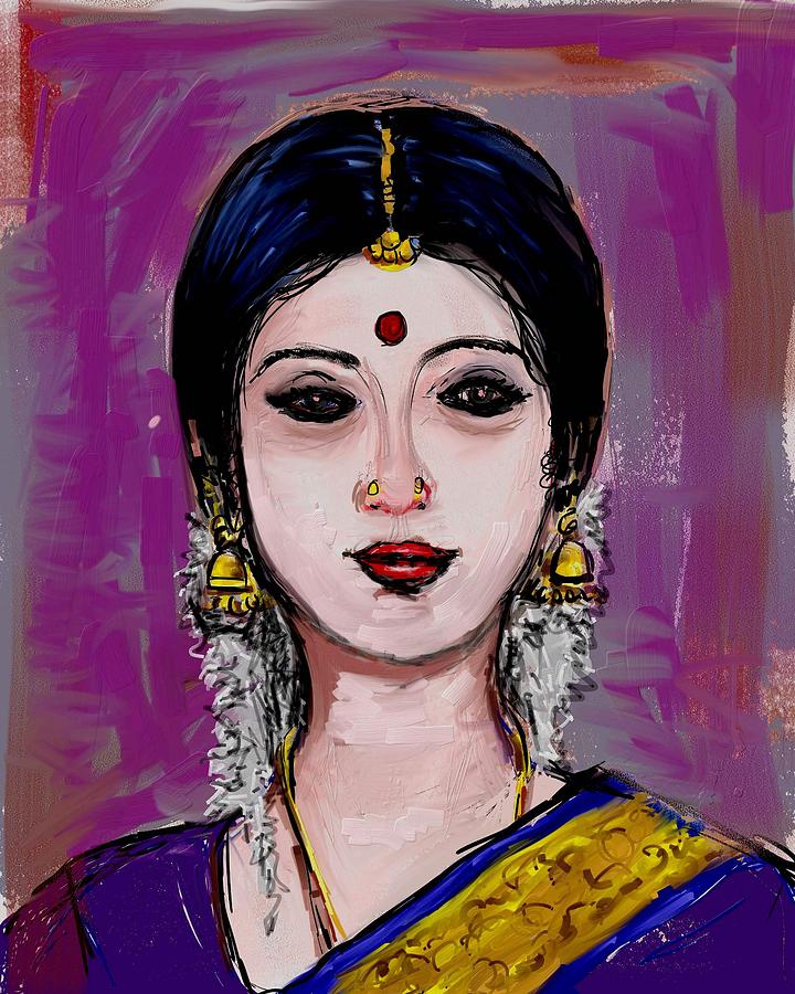 720x900 Portrait Of An Indian Woman Painting By Usha Shantharam - Indian Woman Painting