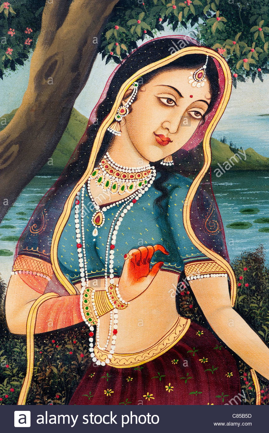 865x1390 Traditional Indian Oil Painting On Canvas Of An Indian Woman Gopi - Indian Woman Painting