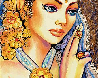 340x270 Exotic Goddess Art Indian Woman Painting Indian Decor Gold - Indian Woman Painting Images