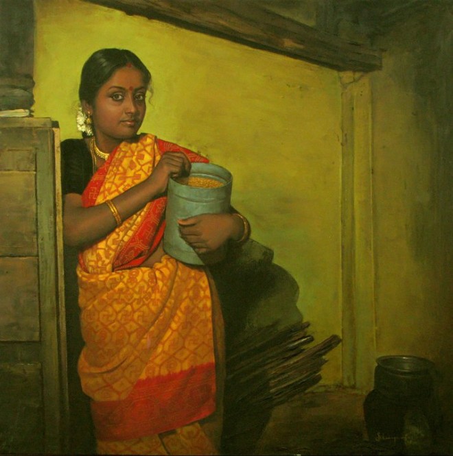 660x665 25 Beautiful South Indian Women Paintings By Elayaraja - Indian Woman Painting Images