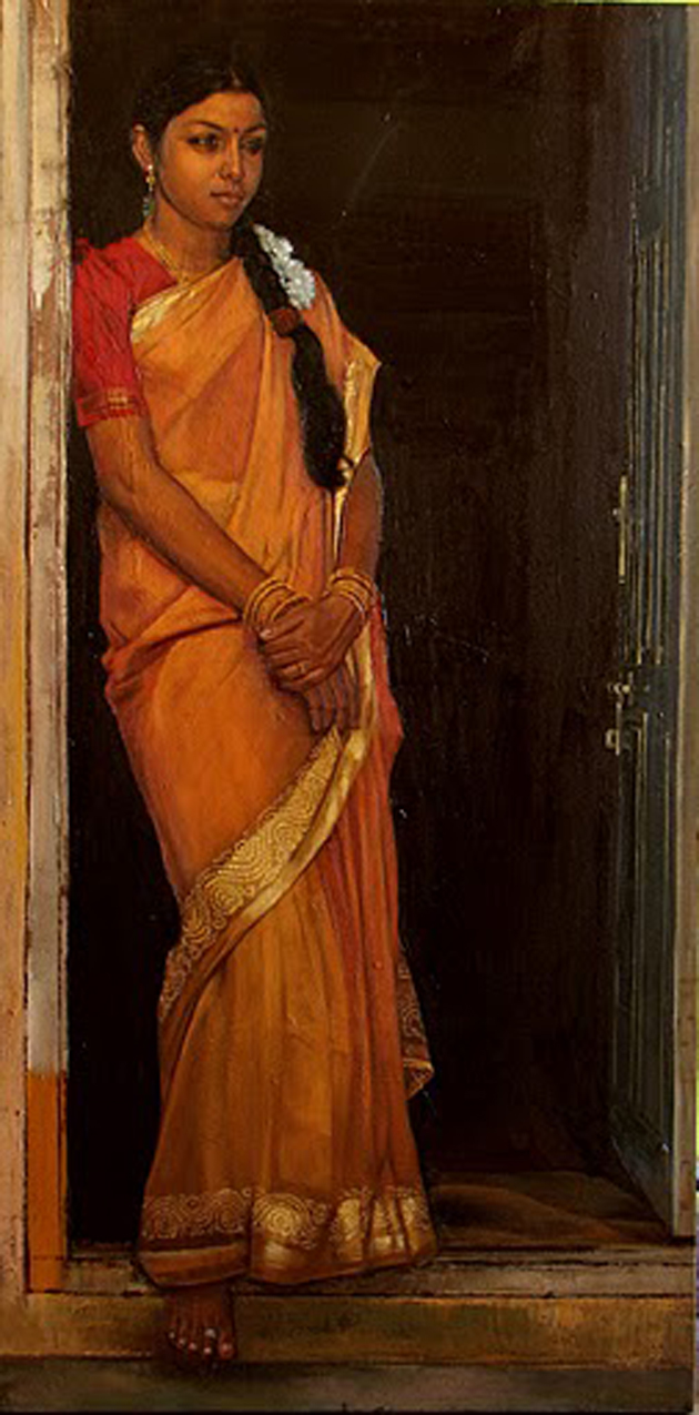 630x1275 30 Amazing Oil Painting By South Indian Legend Ilaiyaraaja Great - Indian Woman Painting Images