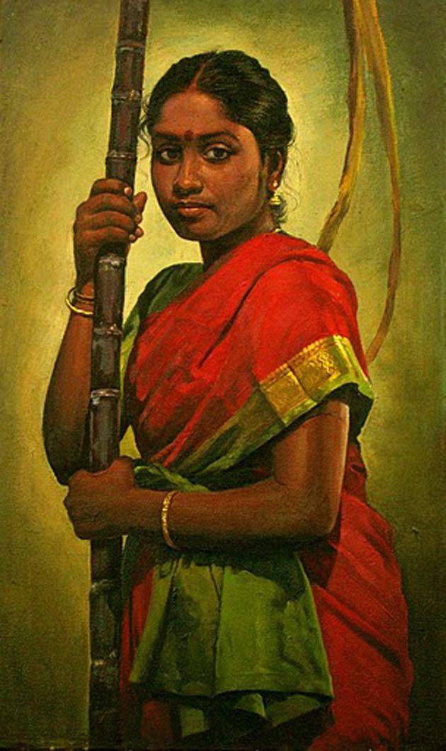 630x1061 50 Most Beautiful South Indian Woman Oil Painting - Indian Woman Painting Images