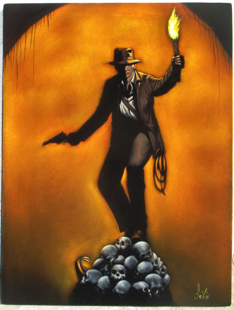 772x1024 Indiana Jones, Original Oil Painting On Black Velvet By Enrique - Indiana Jones Painting