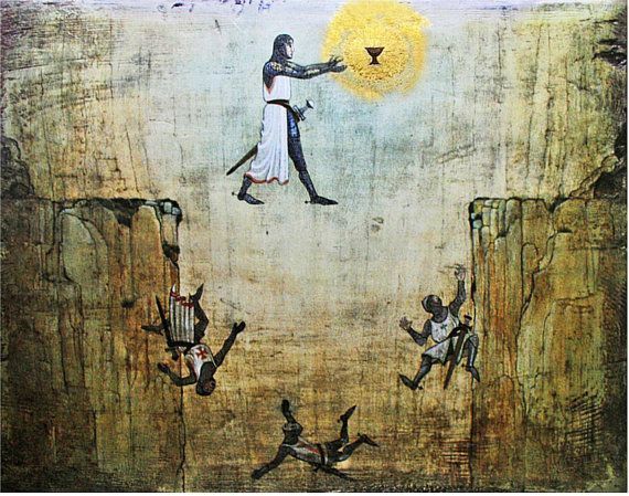 570x449 Indiana Jones The Last Crusade Grail Knight Leap Of Faith Canvas - Indiana Jones Painting